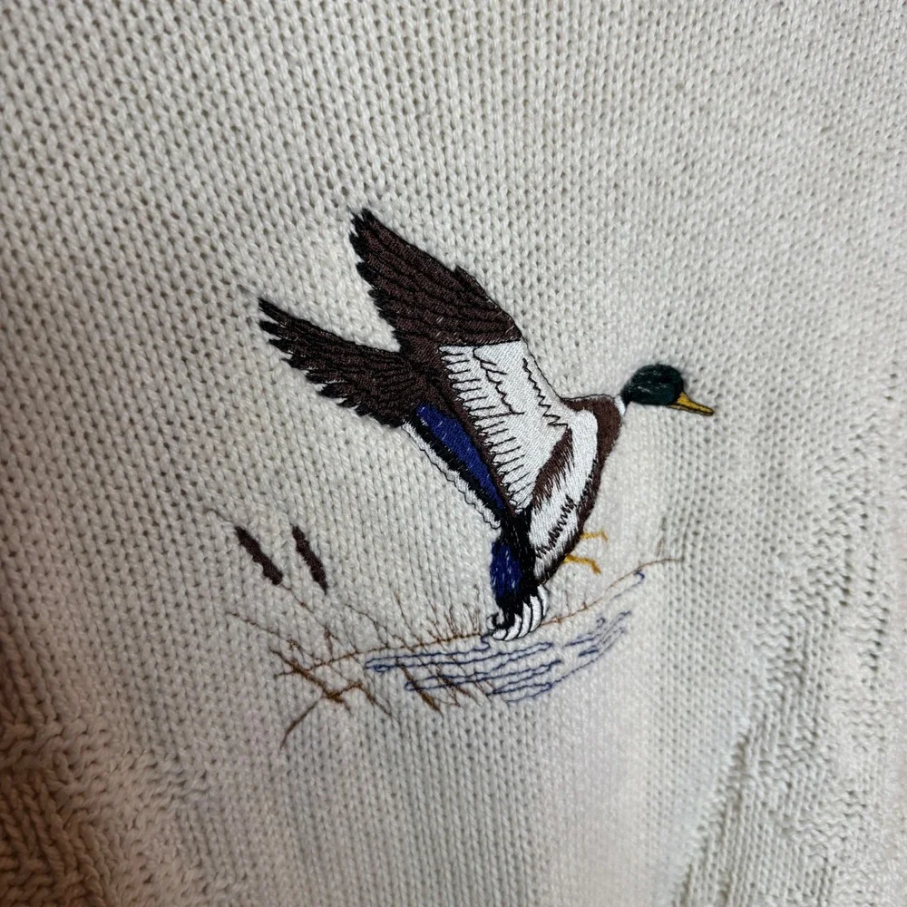 Vintage Gander Mountain Mens Medium Cotton Knit Mallard Duck Sweater Made in USA